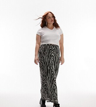 Topshop Curve jersey mesh zebra animal print maxi skirt in monochrome