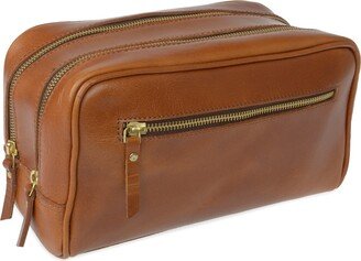 Vida Vida The Double-Up Tan Leather Wash Bag Three Zip