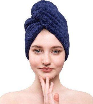 Hair Towels for Women, 10 in by 25 in Head Towel Hair Turban Towel Wrap with Adjustable Button for Girls, 1 Piece, Navy Blue