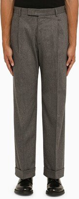 PT Torino Grey virgin wool pleated trousers