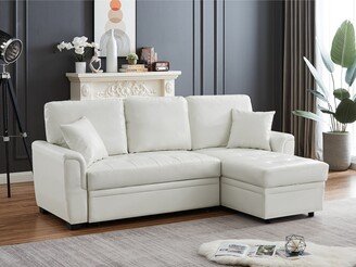 RASOO Full-size Sofa Bed PU Leather Padded Seat Sectional Sofa Reversible Storage Chaise Loveseat with Pull out Sleeper and Casters