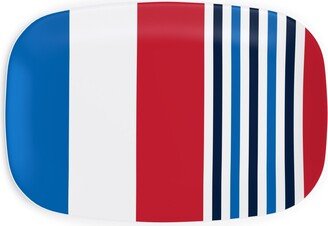 Serving Platters: Vertical Stripes - Red White And Blue Serving Platter, Multicolor