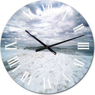 Designart 'Beach With White Sand And Cloudy Sky' Nautical & Coastal wall clock