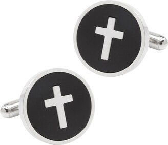 Men's Cross Onyx Stainless Steel Cufflinks