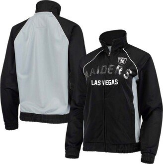 G-iii 4her By Carl Banks Women's Black and Silver Las Vegas Raiders Backfield Raglan Full-Zip Track Jacket - Black, Silver