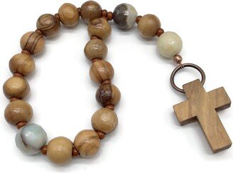 Olive Wood & Amazonite Protestant, Episcopal, Methodist Prayer Bead Chaplet, Anglican Rosary Pocket Devotional