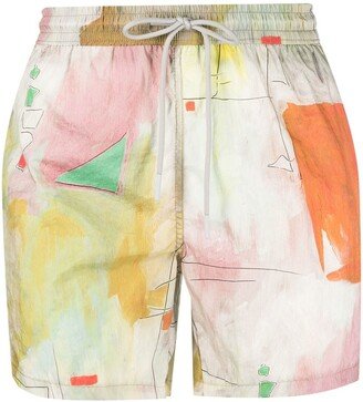 Abstract-Pattern Print Swim Shorts