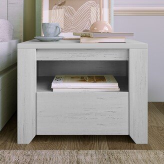 Aoolive Off White Simple Style Manufacture Wood Nightstand with Gray Wood Grain Sticker Surfaces One Drawer