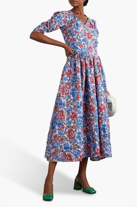 Lane embroidered floral-print cotton-poplin midi dress