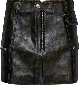 Distressed Effect Biker Mini Skirt