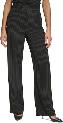 Petite Wide-Leg Pinstripe Pants, Created for Macy's - Black/White