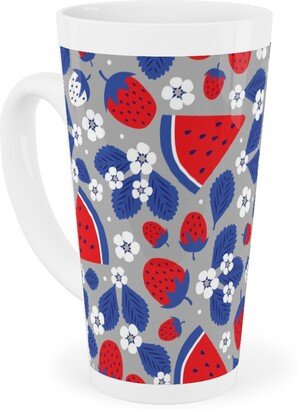 Mugs: Summer Strawberries And Melons - Red, White And Blue Tall Latte Mug, 17Oz, Multicolor