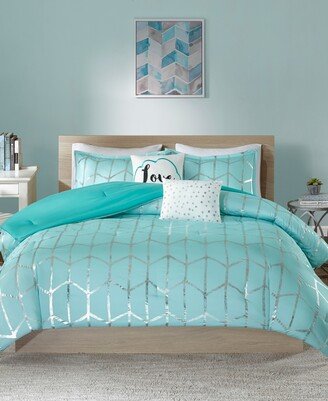 Raina Metallic 5-Pc. Comforter Set, King/California King - Aqua/Silver