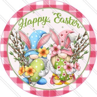 Happy Easter Sign- Gnomes - Bunnies Eggs Spring Floral Metal Sign