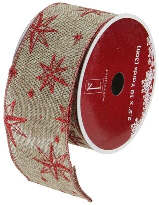 Northlight Pack of 12 Red Star and Beige Burlap Wired Christmas Craft Ribbon Spools - 2.5