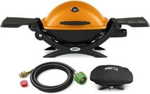 Q1200 Liquid Propane Grill (Orange) With Adapter Hose And Grill Cover