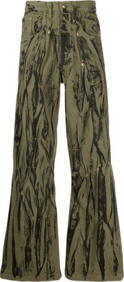 KUSIKOHC Painterly-Print Wide-Leg Jeans