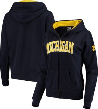 Women's Stadium Athletic Navy Michigan Wolverines Arched Name Full-Zip Hoodie