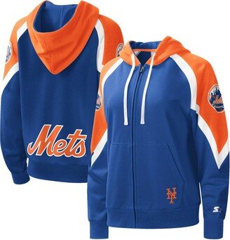 Women's Starter Royal, Orange New York Mets Hail Mary Full-Zip Hoodie - Royal, Orange