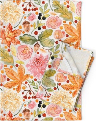 Autumn Floral Tea Towels | Set Of 2 - Garden By Tangerine-Tane Berries Leaf Linen Cotton Spoonflower