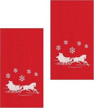 Sleigh Ride 2 Embroidered Waffle Weave Kitchen Towel Set of 2