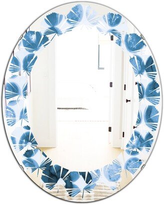 Designart 'Indigo Watercolor Geometrical VII' Printed Modern Round or Oval Wall Mirror - Leaves