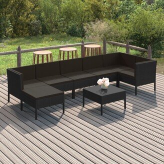 8 Piece Patio Lounge Set with Cushions Poly Rattan Black-AH