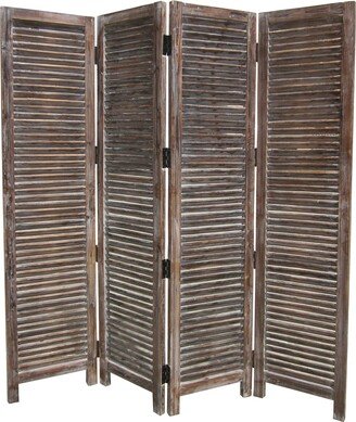 4 Panel Room Divider with Shutter Design, Weathered Brown