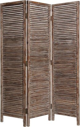 72 Inch 3 Panel Shutter Screen, Slatted Panels, Distressed B