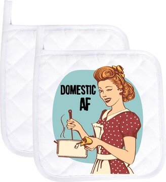 Domestic Af Funny Potholder Oven Mitts Cute Pair Kitchen Gloves Cooking Baking Grilling Non Slip Cotton