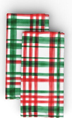 Cloth Napkins: Christmas Watercolor Plaid - Bright Cloth Napkin, Longleaf Sateen Grand, Multicolor