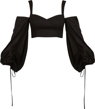 Avenue 8 Drawstring Puff Sleeve Crop Blouse