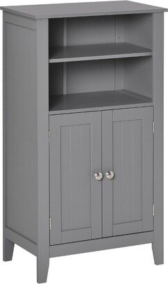 kleankin Bathroom Floor Cabinet, Freestanding Storage Cabinet with 2 Open Shelves, Double Doors and 2 Adjustable Shelves, Gray