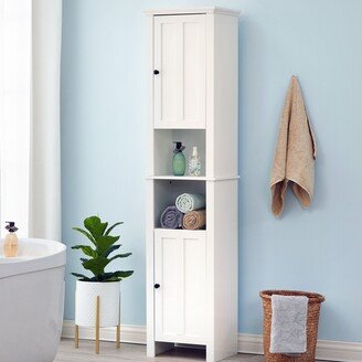 White MDF Wood 67-Inch Tall Tower Bathroom Linen Cabinet