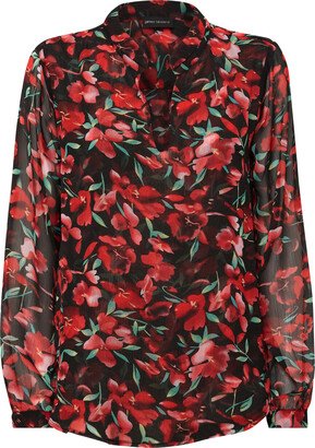 James Lakeland Flower Print Mandarin Collar Blouse In Black-Red