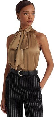 Tie Neck Charmeuse Sleeveless Blouse (New Bronze) Women's Blouse