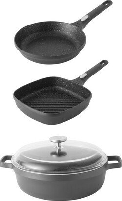 Gem 4Pc Non-stick Cast Aluminum Cookware Set, Fry pan, Grill Pan & Saute Pan
