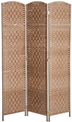 HomCom 6' Tall Wicker Weave Three Panel Room Divider Privacy Screen - Natural Blonde Wood