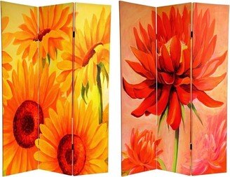 Handmade Canvas Double-sided 6-foot Poppies and Sunflowers Room Divider