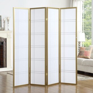 Seto White Wood and Paper 4-panel Room Divider Screen