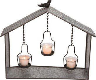 Metal 17 in. Silver Spring Birdhouse Tealight Tabletop Décor