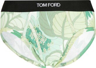 Logo-Waistband Botanical-Print Briefs-AA