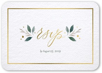 Rsvp Cards: Brushed Botanicals Wedding Response Card, Gold Foil, White, Signature Smooth Cardstock, Rounded