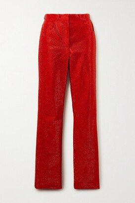 Crystal-embellished Cotton-blend Straight-leg Pants - Red