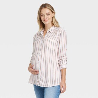 Long Sleeve Casual Woven Maternity Shirt - Isabel Maternity by Ingrid & Isabel™ White Striped S