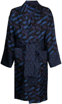 Greca-pattern silk robe