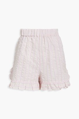 Cherry Blossom ruffled striped organic cotton-seersucker pajama shorts