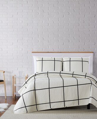 Kurt Windowpane King Quilt Set - Ivory/black