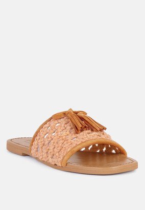 Rag & Co CEDAR Handwoven Natural Tan Tassel Flats