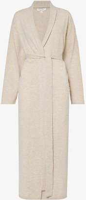 Womens Oatmeal Shawl-neck Relaxed-fit Wool and Cashmere-blend Robe